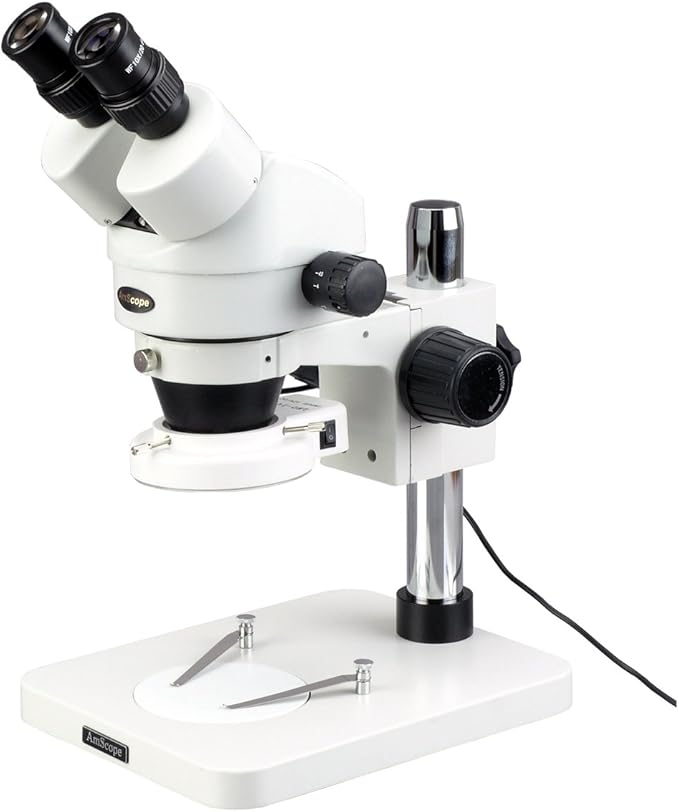 AmScope SM-1BS-64S Professional Binocular Stereo Zoom Microscope, WH10x | 7X-45X Magnification Range 64 LED Ring Light 0.7X-4.5X Zoom Objective WH10x Eyepiece