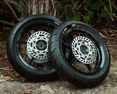 SKWatts Black 12in Supermoto Mag Wheel Set w/Curve Tires - Fits in10 MX500 MX650 SX500 RSF650 Razor EM-5 soleil Yozma dirtbike upgrade axle 2-Pack 110/70-12 & 120/70-12 Tires - Dirt bike tires 12mm