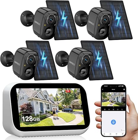 SANSCO 4 Cam Kit Wireless Solar Security Camera System Outdoor 4.4" Monitor