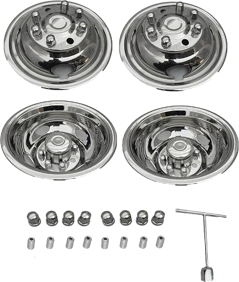 16 inch Full Kits hubcaps Fitting for Ford F350 1974-1998; Ford E350 E450 1992-2021 RV Motorhome Van 8Lugs 4Hand Holes Polished Stainless Steel Wheel Simulators