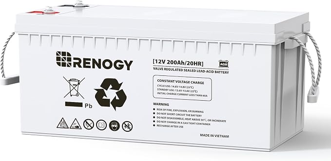 Renogy 12 Volt 200Ah Deep Cycle AGM Battery, Lead Acid Solar Battery