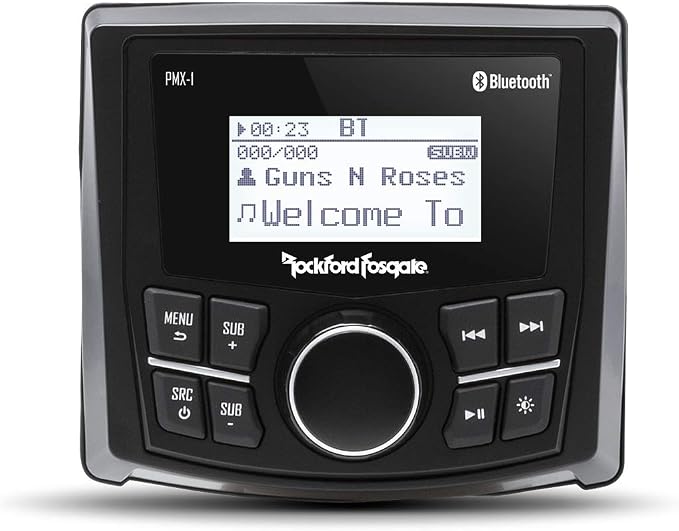 Rockford Fosgate Punch Marine PMX-1 Media Receiver | Marine Grade, 2.3" Full Dot Matrix LCD, Internal Power Amp