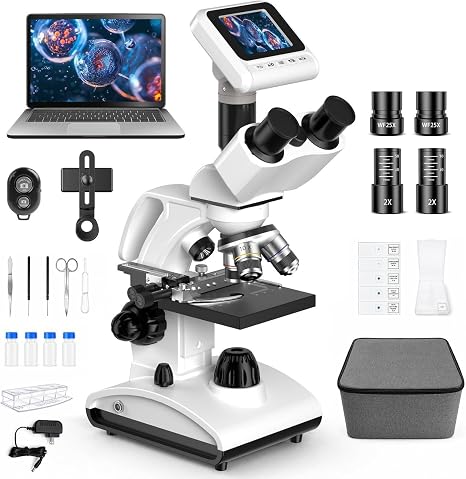 PalliPartners 40x-2000x Biological Compound Trinocular Microscope | 5MP camera for digital capture, Professional grade optics, bright LED illumination, perfect for adult hobbyists