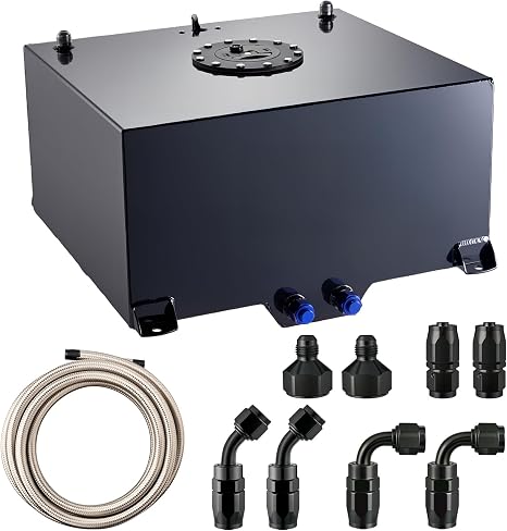 EVIL ENERGY 15 Gallon Fuel Cell Tank Aluminum with Level Sender 6AN 12FT CPE Fuel Line Kit Black