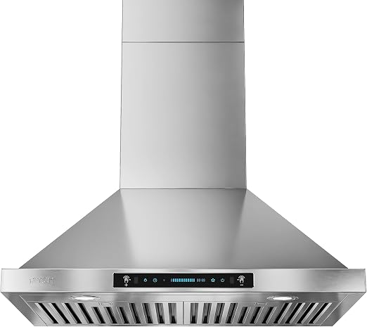 30-inch Wall Mount Range Hood 900 CFM Ducted/Ductless Convertible, Kitchen Chimney Vent Stainless Steel with Gesture Sensing & Touch Control Switch Panel, 2 Pcs Adjustable Lights(IKP02-30'')