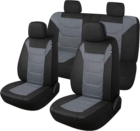 Pariiaotin 3D Air Mesh Car Seat Cover Full Sets Washable and Breathable Premium Cloth Automotive Vehicle Seat Covers for Cars Interior, Universal Fit for Most Cars, Sedan, Truck, SUV(Black/Gray)