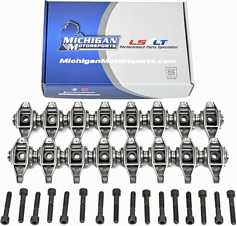Michigan Motorsports LS1 Rocker Arms with Upgraded Trunnions | Fits 1999-2013 4.8L 5.3L 5.7L Cathedral Port LS & 1999-2006 6.0L LS Engines | Complete Set of 16 Ready-to-Install Rockers