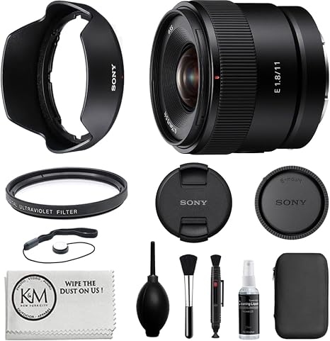 Sony E 11mm f/1.8 APS-C Ultra Wide Angle Prime Lens Bundled with 55mm UV Glass Filter + Deluxe Cleaning Kit + Lens Pen + Cap Keeper + Microfiber Cloth (6 Items)
