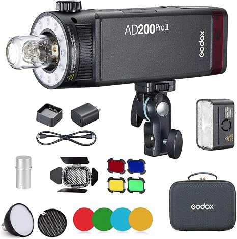 GODOX AD200 Pro II AD200Pro II 200Ws 2.4G Flash with BD-07, 500 Full Power Flashes, 0.01-1.8s Recycling TTL Speedlite Pocket Monolight Strobe Flash for DSLR Cameras (Upgraded Godox AD200 Pro)
