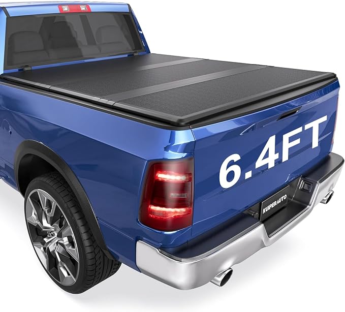 6.4FT FRP Tri Hard Tonneau Cover Compatible for 2002-2026 Dodge Ram 1500 Classic & New Body/Ram 2500 3500 (w/o Ram Box)-6.4 FT Bed On Top 76.3 inch Truck Bed Cover