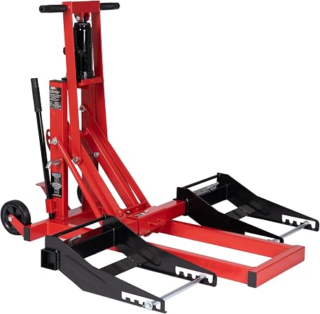 750lb Capacity, Adjustable Hydraulic Riding Lift Jack Heavy Duty Construction with Safety Lock for Tractors, ATVs and Zero Turn Lawn Mowers