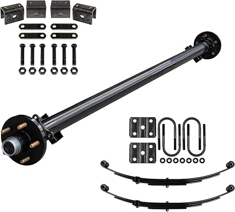 3500 lb Light Duty Single Trailer Axle Kit with Suspension - Leaf Springs, Hanger & U-Bolt Kit (61" Hubface - 46" Spring Center, 5x4.5 Bolt Pattern)