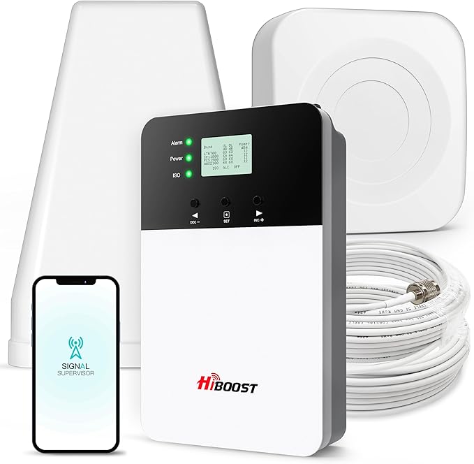 Hiboost Cell Phone Signal Booster for Home Office and Multi Room, Covers up to 8000 Sq Ft with 2 Indoor Antennas, Boost 5G 4G LTE for All US Carriers (Verizon, AT&T, T-Mobile etc), FCC & App Support