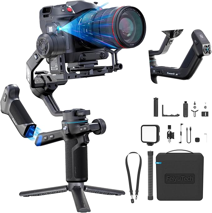 FeiyuTech SCORP 3 KIT Gimbal Stabilizer for DSLR and Mirrorless Camera, AI Tracking, Detachable Handle,3-Axis Gimbal for Sony/Canon/Nikon/Fujifilm, Max 3.5KG/7.72lbs, Touch Screen with Carrying Bag