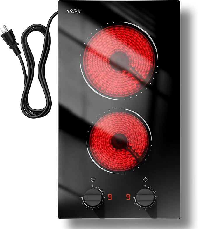 Hobsir 2 Burner Electric Cooktop 110V Plug In 2000W, Countertop & Built-in