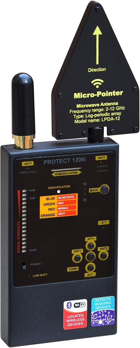 DiscoverIt DefCon DD1206 Professional Digital Radio Frequency RF Bluetooth, GSM (Cellular), WiFi, Detector Hunter Sweeper