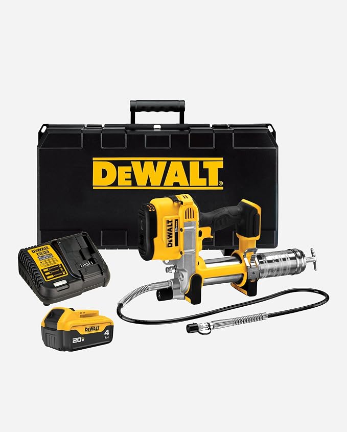 DEWALT Grease Gun Kit 20V MAX with 4.0Ah Battery and Charger, Cordless Grease Gun, LED Light, 42” Hose, 10,000 PSI, Variable Speed Triggers (DCGG571M1)