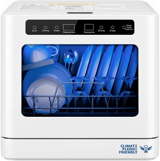 Collier Kitchen Portable Countertop Dishwasher Compact Mini Dishwasher with 5 Wash Programs, Built-in Water Tank & Hose Connection Space-Saving for Apartments, RVs & Small Kitchens