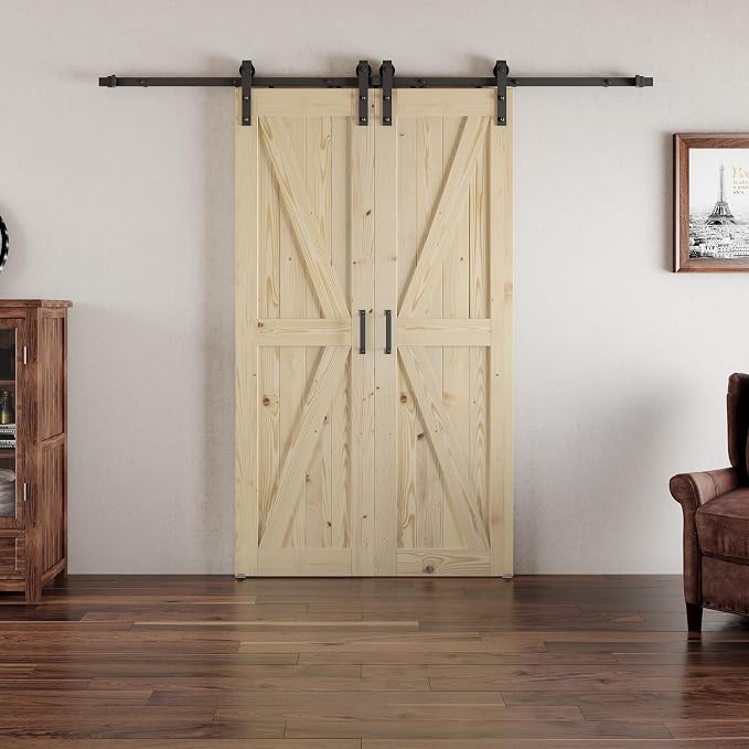 64 x 84 inch (Double 32x84 Door) Solid Wood Panelled Barn Door with Sliding Hardware Kit,Fit 60-62in Wide Opening