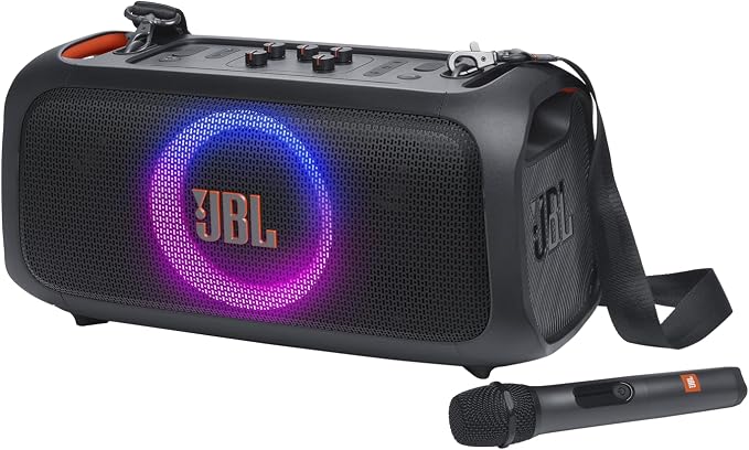 JBL PartyBox On-The-Go Essential - Portable party speaker with built-in lights and wireless mic - Black (Renewed)