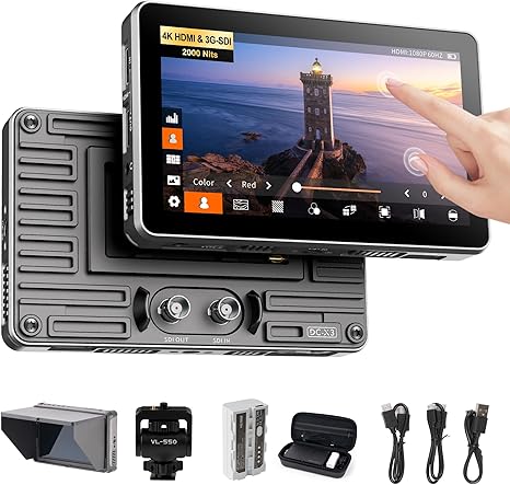 VILTROX DC-X3 2000 Nits SDI Camera Field Monitor, 4K HDMI 6 inch Touchscreen On Camera Monitor, 3D Lut 1920X1080 HD Focus Peaking Assist Full Waveform Video Field Monitor with Battery Sunshade Hood