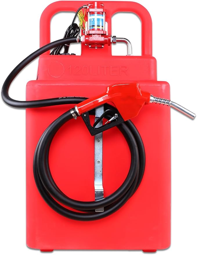 32 Gallon Gasoline Diesel Fuel Transfer Tank with Pump, Portable 12GPM Flow Rate 12V DC Self-Priming Fuel Transfer Pump for Cars, Motorcycles, Boats, Lawn Mowers, Snowblowers, Auto Fueling Nozzle