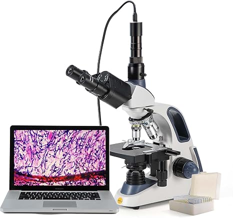 SWIFT Compound trinocular Microscope, 40X-2500X Digital Lab trinocular Compound LED Microscope with 3MP USB Camera and Slides,Mechanical Stage