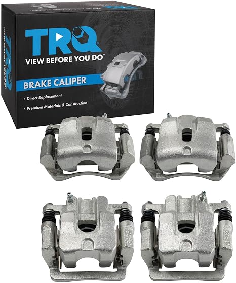TRQ Front and Rear Brake Caliper Set Zinc Coated Brackets Hardware