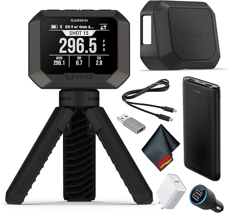 Garmin Xero C2 Chronograph, Compact Ballistic Velocity Measurement Device, 100–5000 FPS Range, Rapid Fire Support, Smartwatch and ShotView App Compatible Bundle