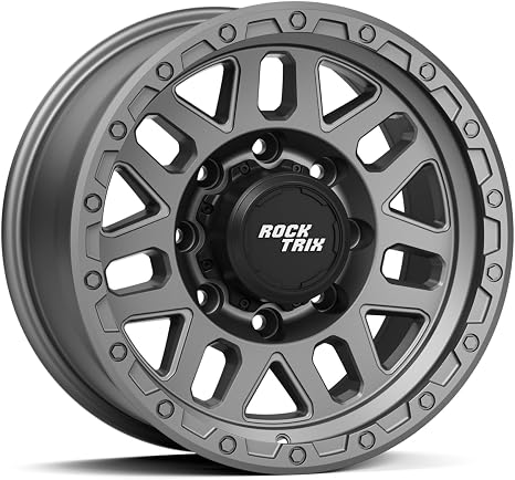 RockTrix RT110 17 inch Wheel 8x6.5" 17x8.5 0mm Offset, Matte Gunmetal