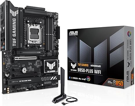 ASUS TUF Gaming B850-PLUS WiFi AMD AM5 B850 ATX Motherboard, 14+2+1 80A Stages, AI Ready, DDR5, PCIe 5.0, 3X M.2, Wi-Fi 7, 2.5Gb LAN, DisplayPort, HDMI™, USB 10Gbps & 20Gbps Type-C®, BIOS Flashback™ | Wi-Fi 7, DisplayPort, HDMI™, USB 10Gbps & 20Gbps Type-