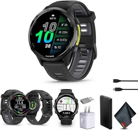Garmin Forerunner 970 Running Smartwatch (Carbon Gray) with P-Bank Bundle | For Running, Training & Health | Men & Women + More