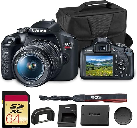 Canon EOS Rebel T7 DSLR Camera with 18-55mm Lens Bundle | For Beginner Photography | 24.1MP APS-C DSLR Camera | Built-in Wi-Fi & NFC + 64GB Memory Card + Camera Bag