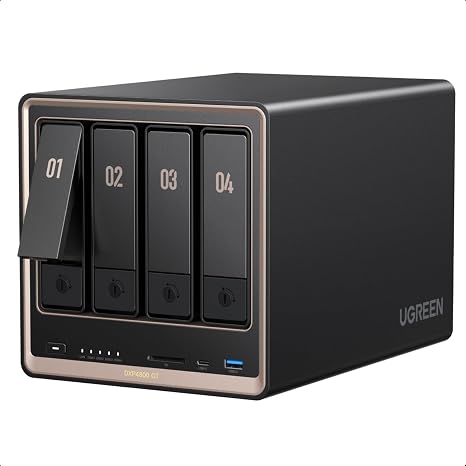 UGREEN NAS DXP4800 GT 4-Bay Desktop NAS, AMD R2514 CPU, 8GB DDR4 RAM | 2x 10GbE, 2X M.2 NVMe Slots, 4K HDMI Ideal for Smart Home Enthusiasts, Office Teams,Network Attached Storage (Diskless)