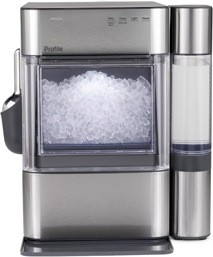 GE Profile Opal 2.0 Ultra Nugget Ice Maker with .75 Gallon Side Tank and Scale Inhibiting Filter, Scoop Included, 38 lbs in 24 Hours, Pellet Ice Machine with WiFi & Smart Connected, Stainless Steel