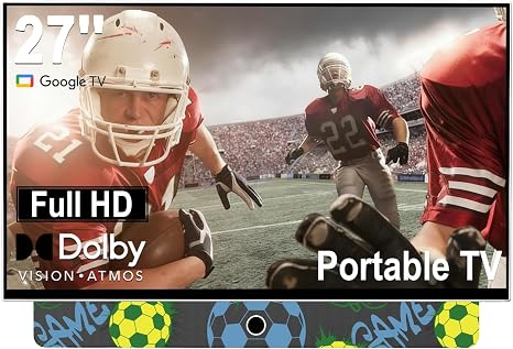 27 Inch Portable Smart TV with Built-in Battery, 1080P FHD Outdoor TV for RV & Camping, HDR10, Dolby Audio, WiFi, Voice Remote, Portable TV for Travel, Bedroom, Game Day & Outdoor Entertainment