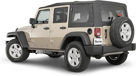 TACTIK Fabric Only Replacement Soft Top, Black Diamond - Fits Jeep Wrangler JKU Unlimited 4-Door - Custom-Fit Fabric Roof with Removable Side and Back Window (2007-2009 JK Unlimited 4-Door)