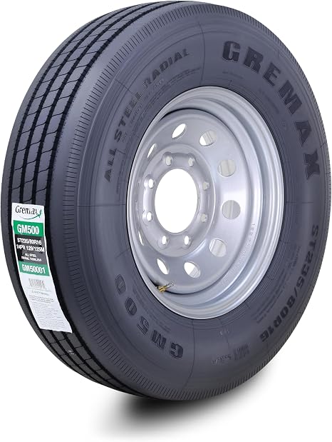 All Steel Trailer Tire Wheel ST235/80R16 14PR 129M 8X6.5" Silver Mod