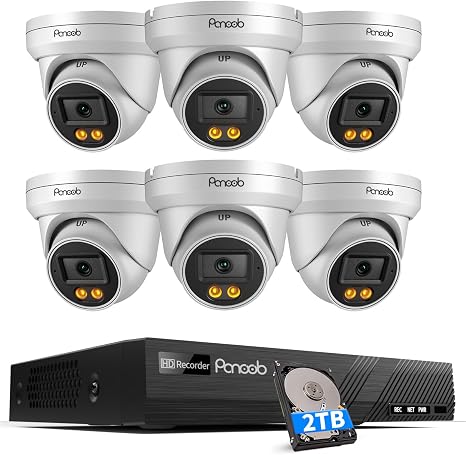4K PoE Security Camera System 8 Channel with 2TB HDD, PD93BA0608-8MD | 6X Wired 8MP IP Surveillance Dome Cameras Person Vehicle Detection, Smart Dual Lights Color Night Vision, 4K 8CH NVR