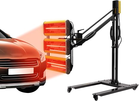 Infrared Paint Baking Lamp 3900W Shortwave Heat Lamp with Timer & Temp Control - 3 Head 360° Adjustable Paint Curing System, 0-6.9ft Height, 4 Wheels for Auto Body Repair, Detailing