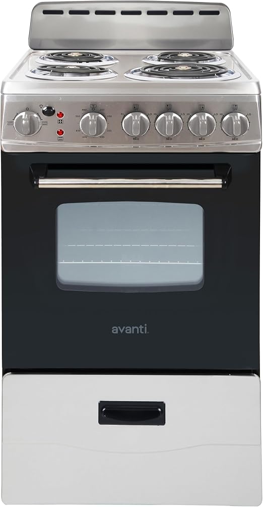 Avanti Electric Range Oven, 4 Coil Broilers, 2.1 Cu.Ft., Stainless Steel
