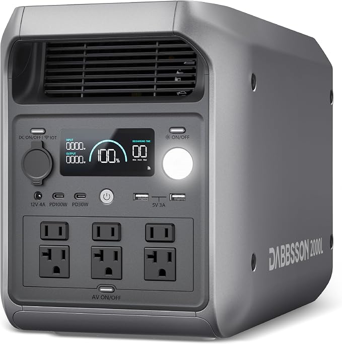 DABBSSON Portable Power Station 2000L, 2048Wh Semi-Solid LiFePO4 Battery, 2200W AC Output 6, 3300W Power Boost, 1 Hr Fast Charge, Solar Generator for Home Backup, Camping & RVs (Solar Panel Optional)