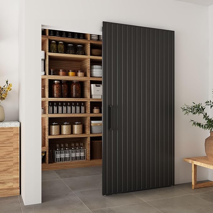 BARNSMITH 42"x84" Concealed Sliding Barn Door with Soft Close Mechanism, Black Vinyl Wrapped Hidden Barn Door, Fits Opening 38"-40" x80'', Widely Used, for Interior Using