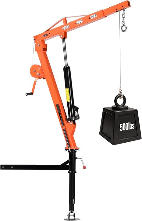 VEVOR Truck Crane, 500 lbs Pickup Hitch Crane Trailer Hitch Mounted with Manual Winch & Hydraulic Jack, 360° Rotating Telescopic Boom, Foldable Truck Bed Jib Hoist for Machine Lumber Equipment Lifting