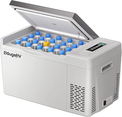 BougeRV 12v refrigerator 23 Quart, -8℉~50℉ Portable Freezer for Car, Grey | No Ice Needed, Use as Fridge or Freezer, Fast 15-Min Cool to 32°F, 12/24V DC, 110V AC, Electric Cooler for Camping, Road Trip