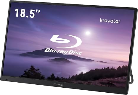 Krovatar 18.5‘’ FHD IPS Blu-ray Player with Integrated Monitor | Bluray/DVD/CD Disc Playback, Type C in & HDMI in for Phone/Switch/Pad Sync