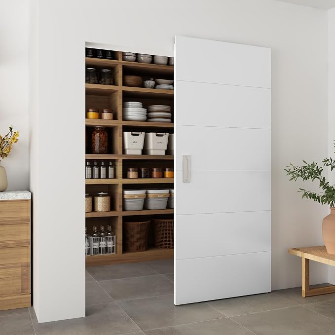 BARNSMITH 36"x84" Concealed Sliding Barn Door with Horizontal Groove and Soft Close Hardware Kits, White Hidden Barn Door, Waterproof Vinyl Wrapped, Fits Opening 32"-34" x84'', Widely Used
