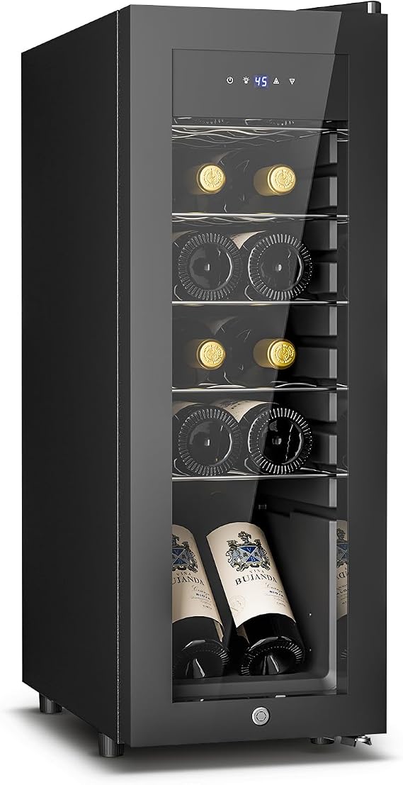 Feelfunn 12 Bottle Wine Cooler Refrigerator, Freestanding Wine Fridge,Black