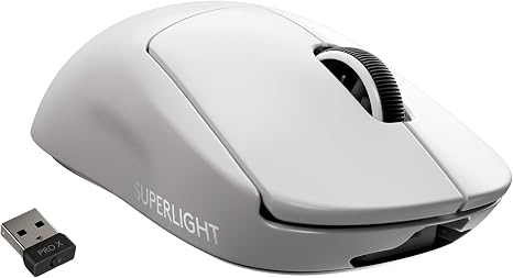 Logitech G PRO X Superlight Wireless Gaming Mouse, Ultra-Lightweight, Hero 25K Sensor, 25,600 DPI, 5 Programmable Buttons, Long Battery Life, Compatible with PC/Mac - White