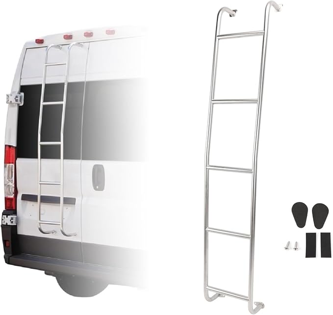 Stainless Steel 5-Step Van Ladder for Dodge Ram ProMaster High Roof 2014-2015 2016 2017 2018 2019 2020-2024 2025, Rear Step Ladder 093PML